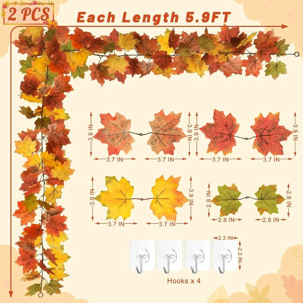 Elegant Autumn Garland with Maple Leaves - 5.9FT Each for Stunning Home Ambiance